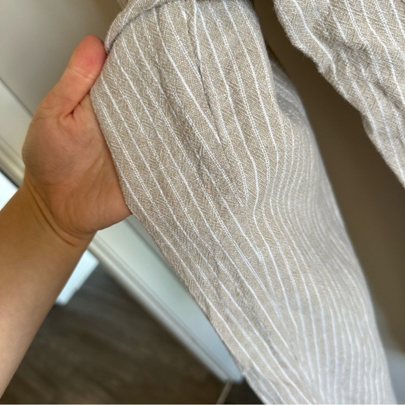3/$20⚡️ Rewash Tan & White Striped Linen Blend Tie Waist Flowy Pants - Picture 7 of 13
